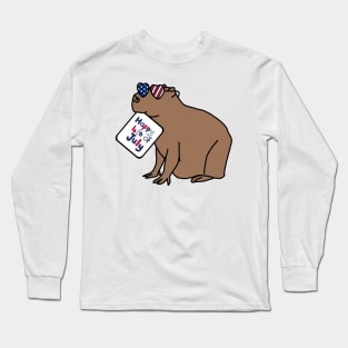 Happy 4th of July says Cool Capybara Long Sleeve T-Shirt